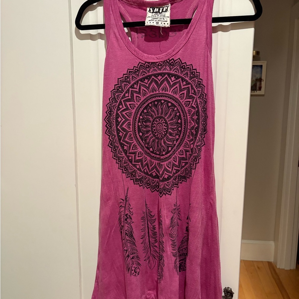 Pink Sleeveless Dress with Mandala Design